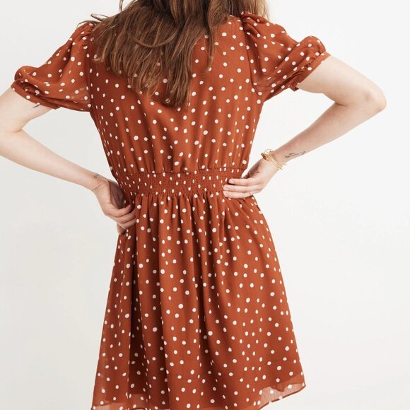 Smocked-Waist Mini Dress in Inkspot Dots Size Medium *flawed* - Picture 3 of 8